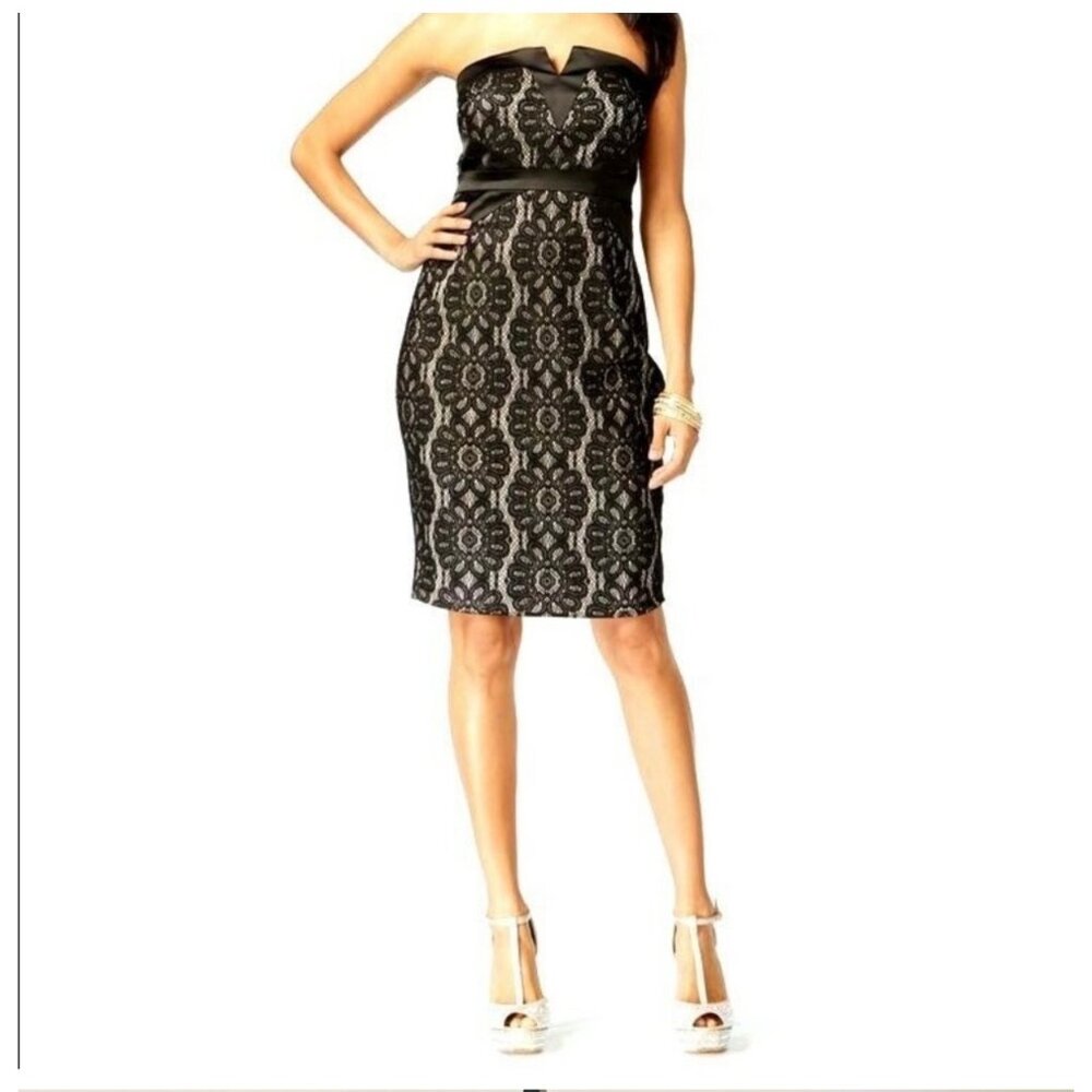 Thalia Sodi Embellished Lace Strapless Black Dress Size 18